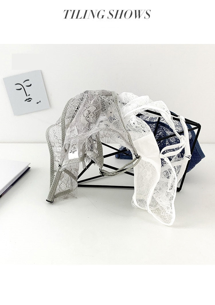 Lace Thong Panties for Women - Adjustable Strap Floral Sheer Underwear  P75