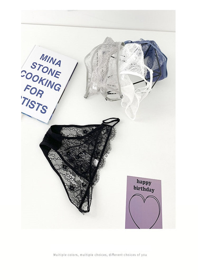 Lace Thong Panties for Women - Adjustable Strap Floral Sheer Underwear  P75