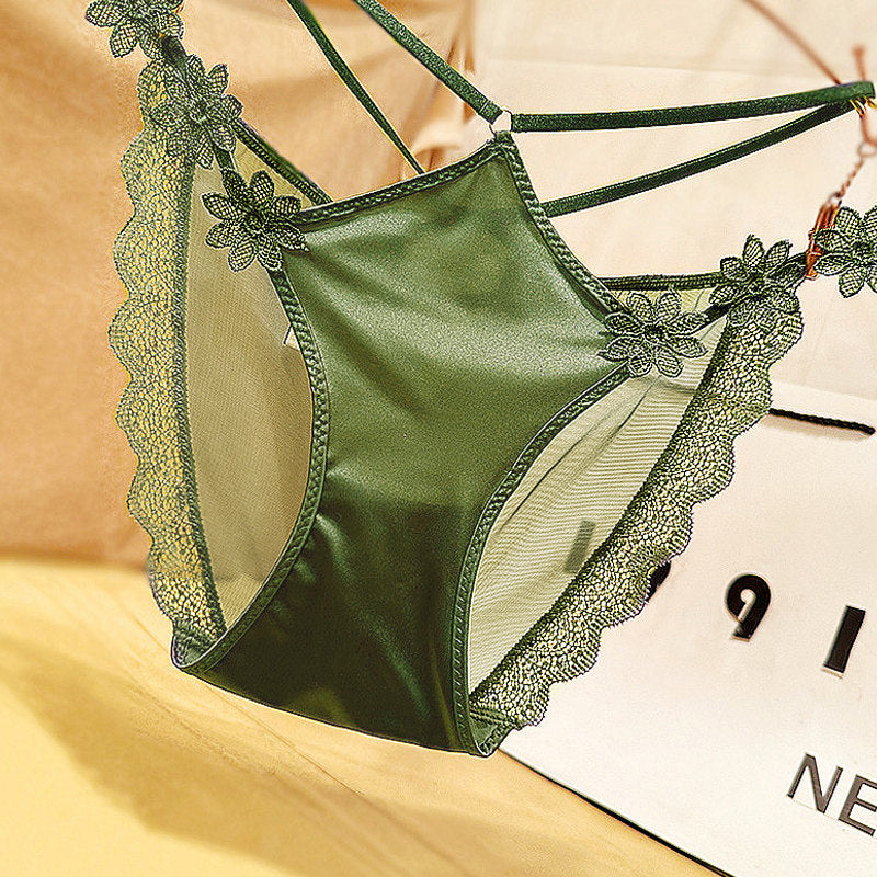 French 3D Floral Embroidery Sheer Mesh Panties T133