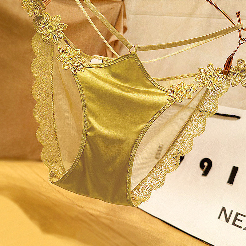 French 3D Floral Embroidery Sheer Mesh Panties T133