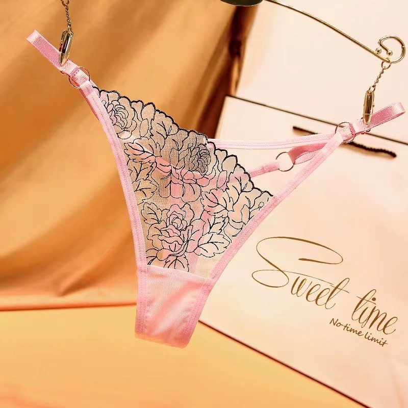 Women's Floral Lace Thong Panties - Adjustable Strap Satin Lingerie